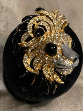 Gold and Black Lion Head Broach - Women Jewelry
